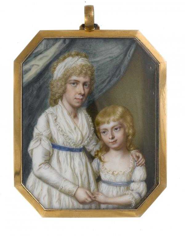 Appraisal: BRITISH SCHOOL C A YOUNG WOMAN AND A CHILD standing