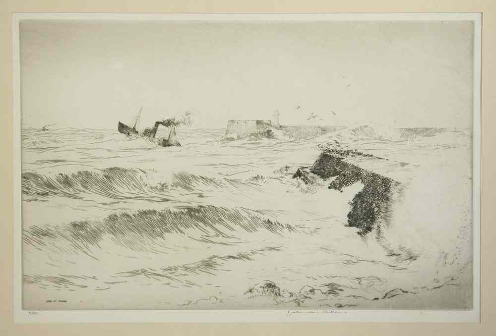 Appraisal: ETCHING - 'Restless Sea' by John M Aiken pencil signed