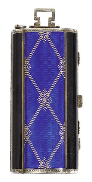 Appraisal: AN ART DECO SWISS ENAMEL AND GUILLOCH GILDED SILVER MINAUDIERE