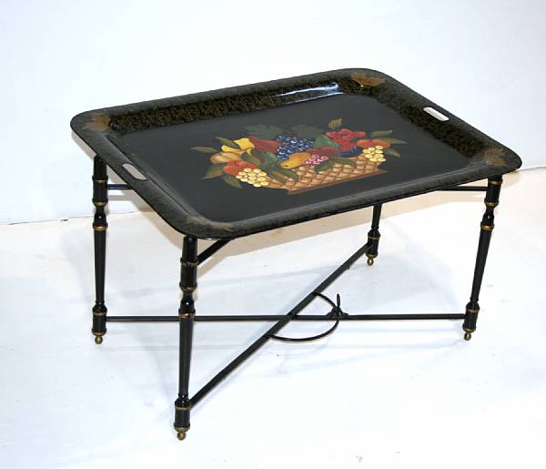 Appraisal: A Victorian painted tole tray on stand height in width