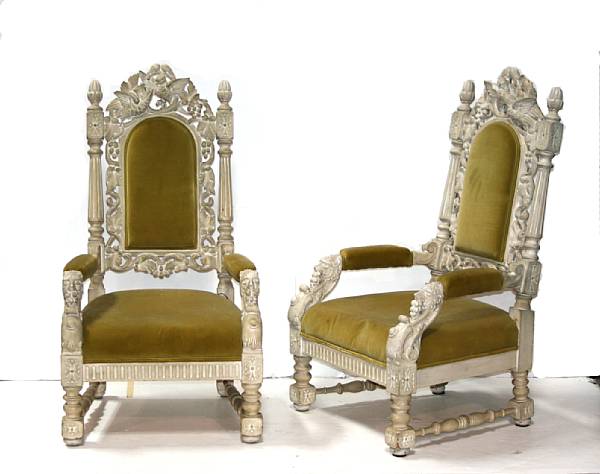 Appraisal: A pair of Louis XIV style painted armchairs mid th