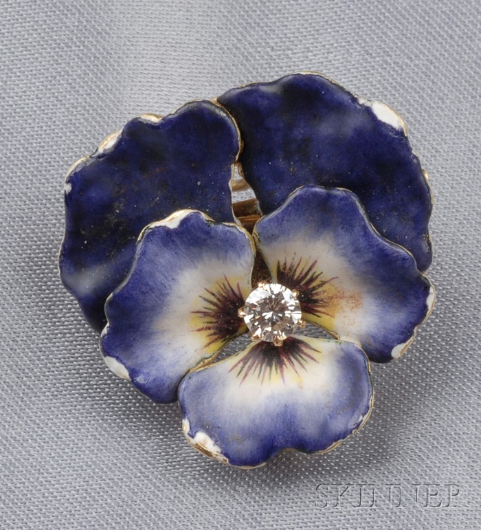 Appraisal: Art Nouveau kt Gold Pansy Pin centering a diamond accent