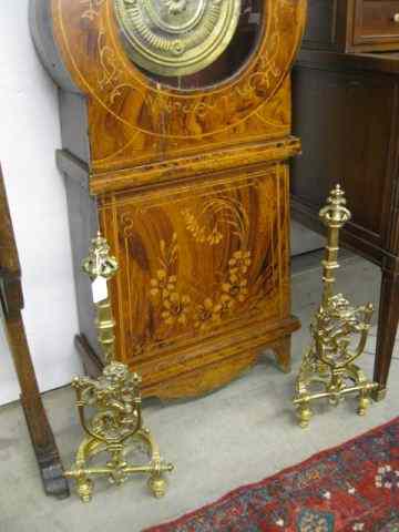 Appraisal: Pair of Victorian Brass Andirons rearing lionand fleur-de-lis decor crown