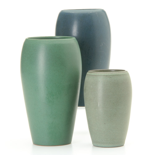 Appraisal: MARBLEHEAD Three ovoid vases covered in indigo grey-green and dark