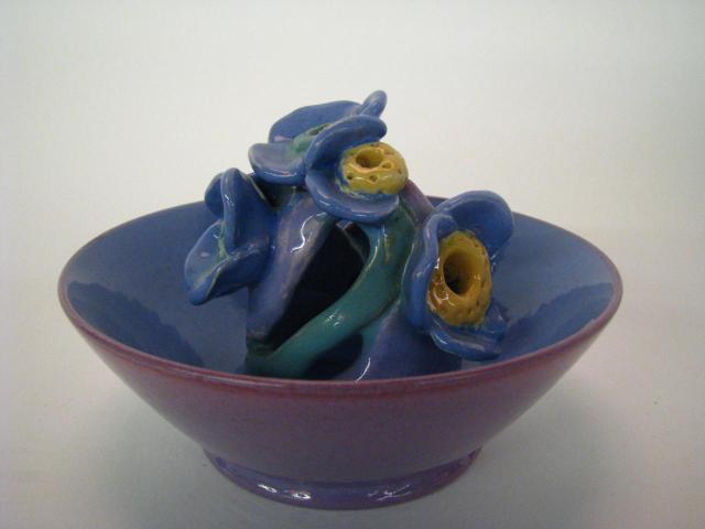 Appraisal: Overbeck bowl with flower frog bowl is diameter frog has