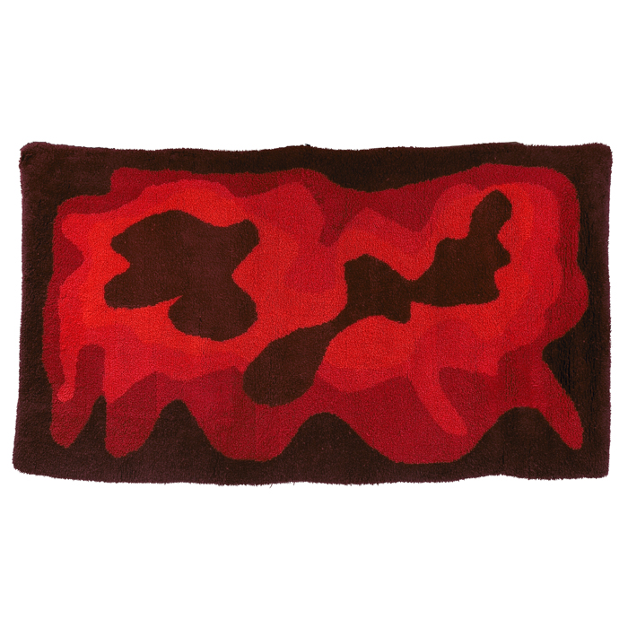 Appraisal: Danish Rya shag rug wool red and dark red biomorphic