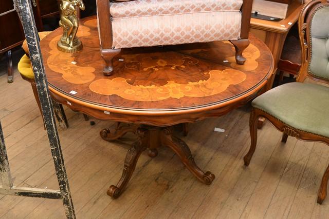 Appraisal: A VICTORIAN BURR WALNUT AND INLAID CENTER TABLE A VICTORIAN