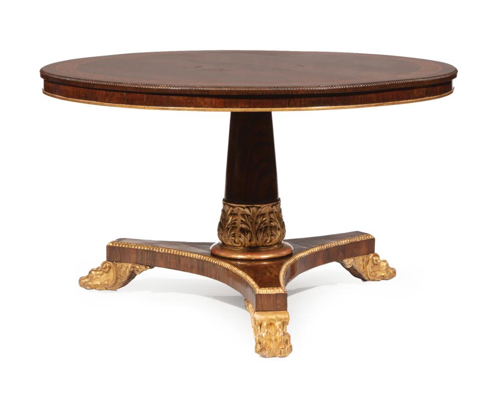 Appraisal: Regency Inlaid and Parcel Gilt Rosewood Center Table c circular