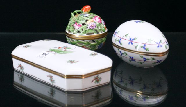 Appraisal: Four Herend trinket boxes a Limoges trinket box two Herend