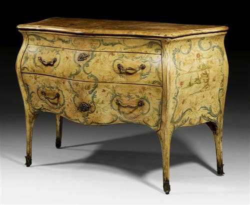 Appraisal: LACQUER CHEST OF DRAWERS Louis XV Genoa circa Lacquered on