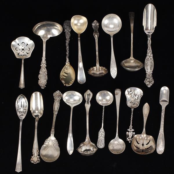 Appraisal: Group of sterling silver ladles cheese scoops and serving pieces