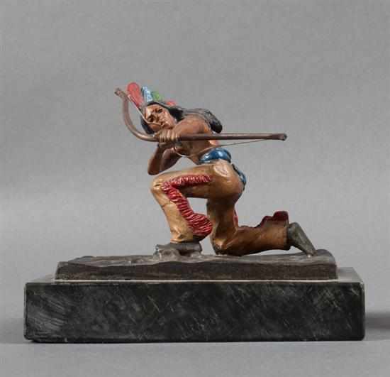 Appraisal: Carl Kauba Austrian American - Indian Archer polychromed bronze on