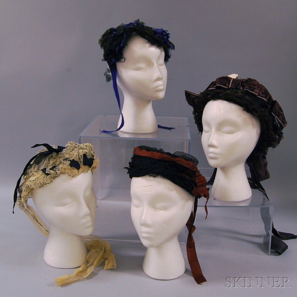 Appraisal: Four Bonnets America - a black lace and net bonnet