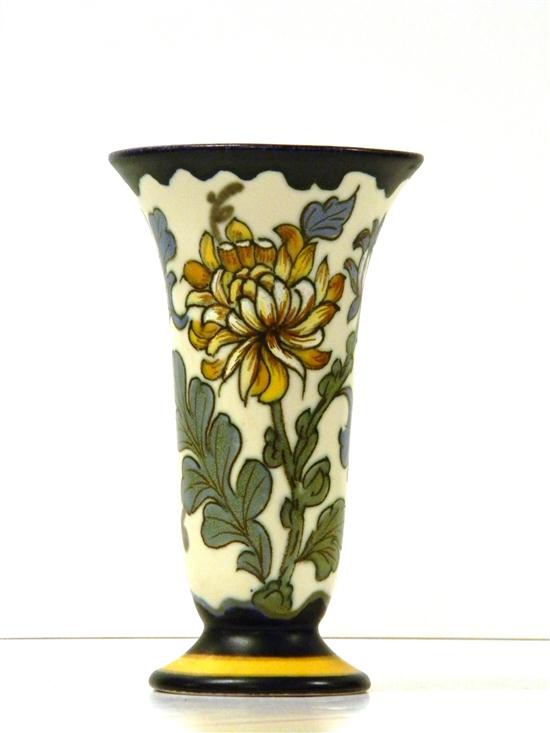 Appraisal: Royal Holland Gouda baluster pottery vase ''Chrysanth me'' pattern stylized