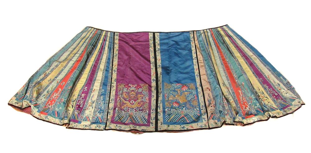 Appraisal: A Kesi Embroidered Chinese Opera Skirt Dragons and phoenixes embroidered