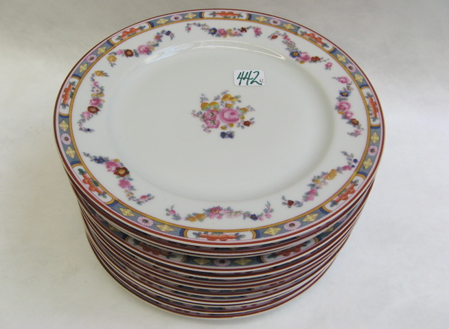 Appraisal: TWELVE BAVARIAN FINE CHINA DINNER PLATES with floral center and