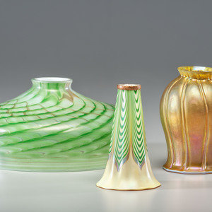 Appraisal: Three Art Glass Lamp Shades th Century gold favrile shade