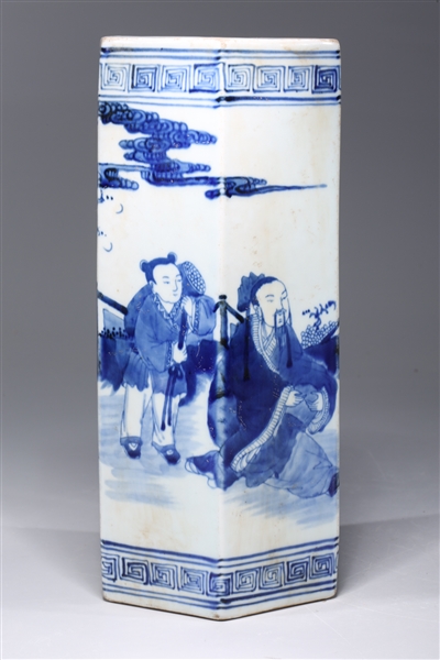 Appraisal: Chinese blue and white porcelain hat stand with scholars to