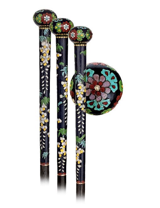 Appraisal: Cloisonn Enamel Cane -Ca -Shippo enamel handle with a flattened