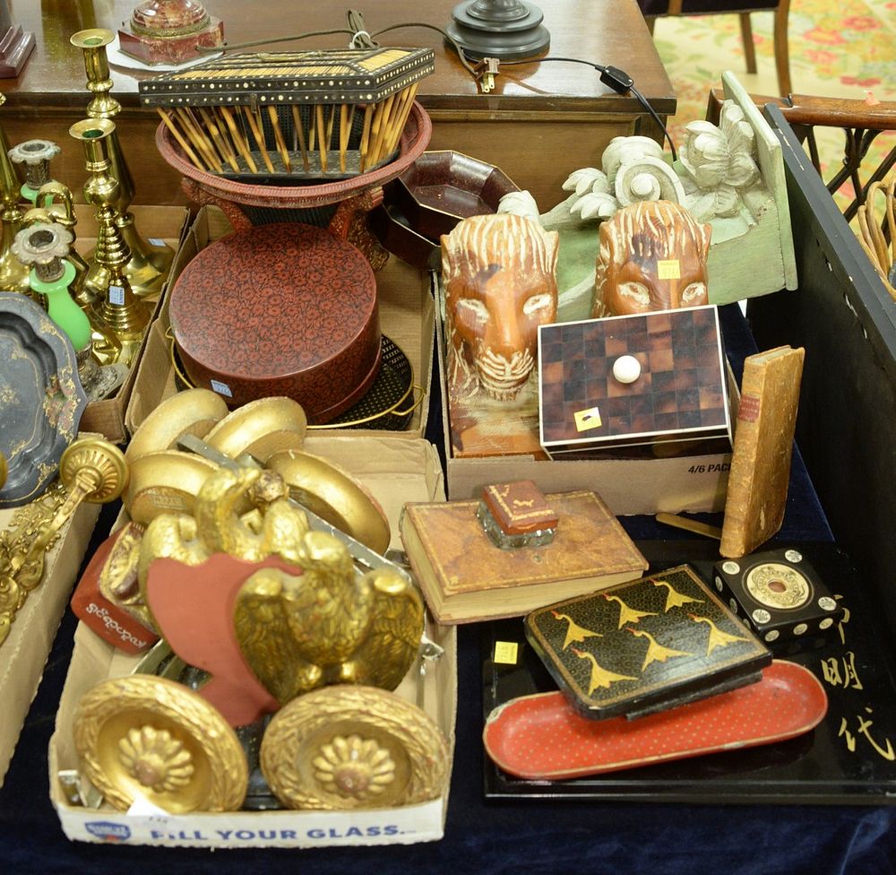 Appraisal: Three Tray Lots to include gilt ceramic eagle bookends carved