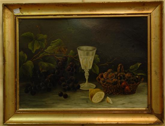 Appraisal: VICTORIAN STILL LIFE O C Fruit and glass of wine