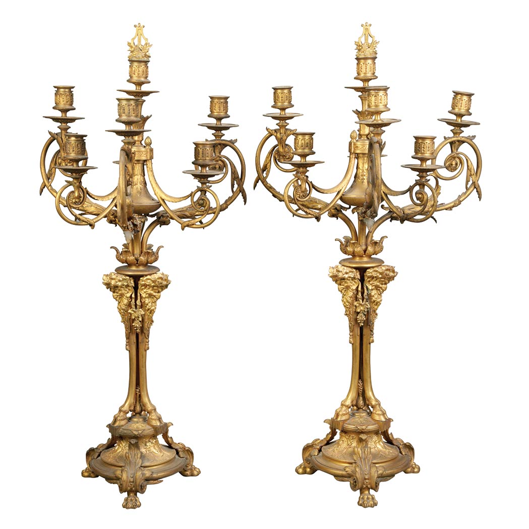 Appraisal: Pair of Empire Style Gilt-Bronze Seven-Light Convertible Candelabra Lamps Each