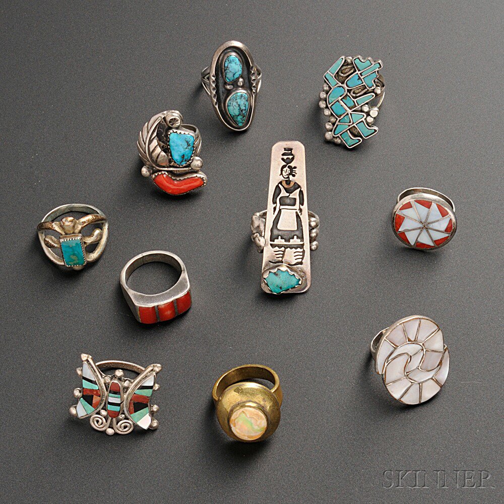 Appraisal: Ten Southwest Rings various decoration nine silver and one gilded