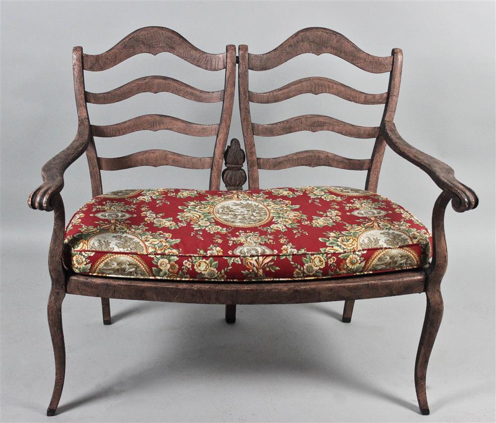 Appraisal: LOUIS XV STYLE FAUX PAINTED SETTEE shaped crest above a