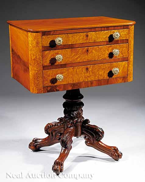 Appraisal: An American Classical Carved Mahogany and Curly Maple Work Table