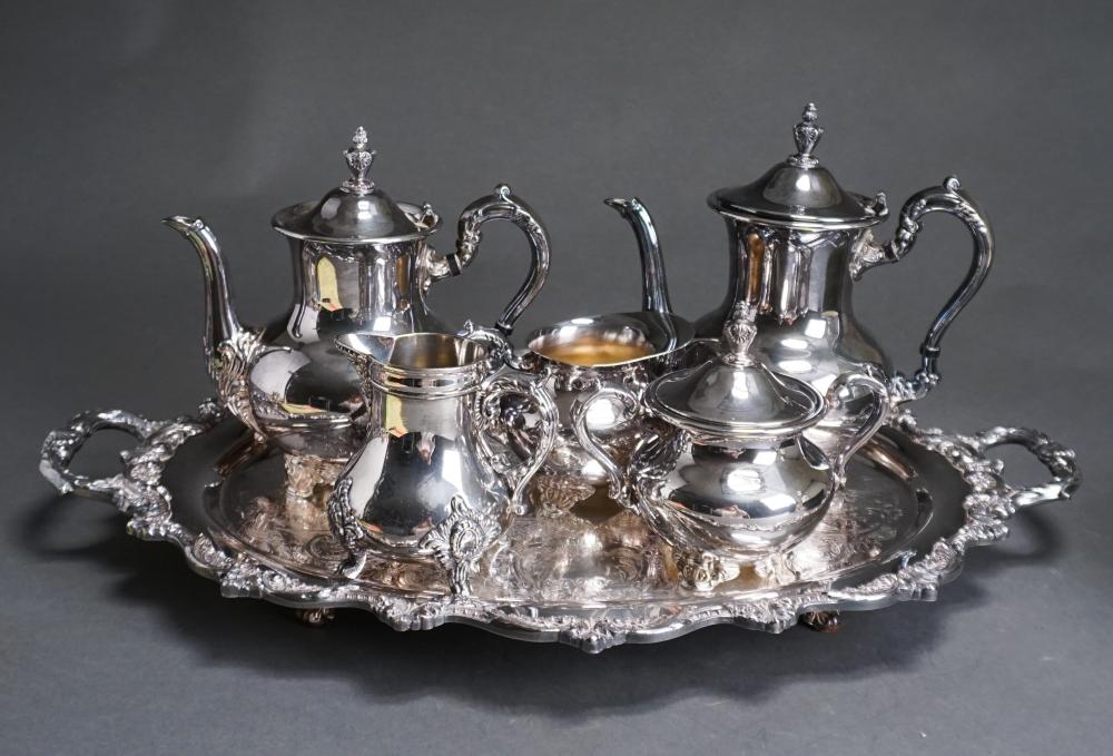 Appraisal: AMERICAN SILVERPLATE FIVE-PIECE ASSEMBLED TEA COFFEE SERVICE WITH TWO-HANDLED TRAYAmerican