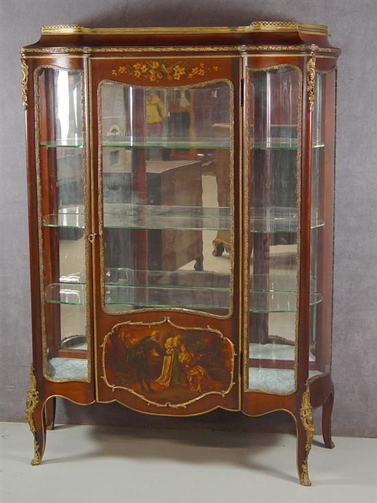 Appraisal: French Style China Cabinet Circa Mahogany with paint decoration Serpentine