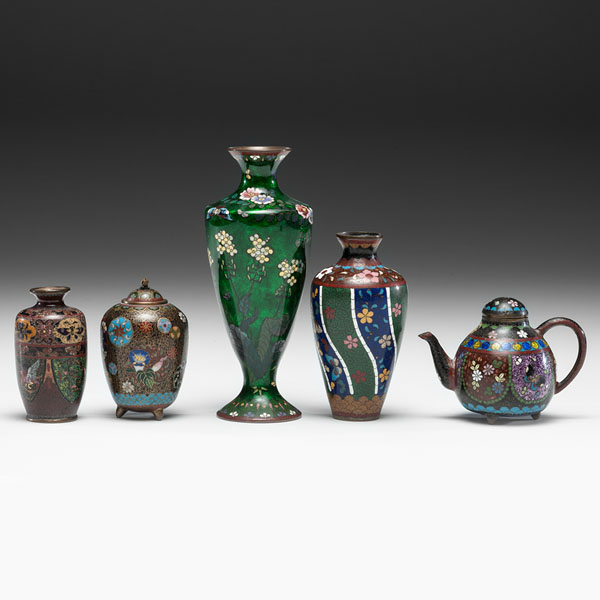 Appraisal: Chinese th century A group of five cloisonne enamel articles