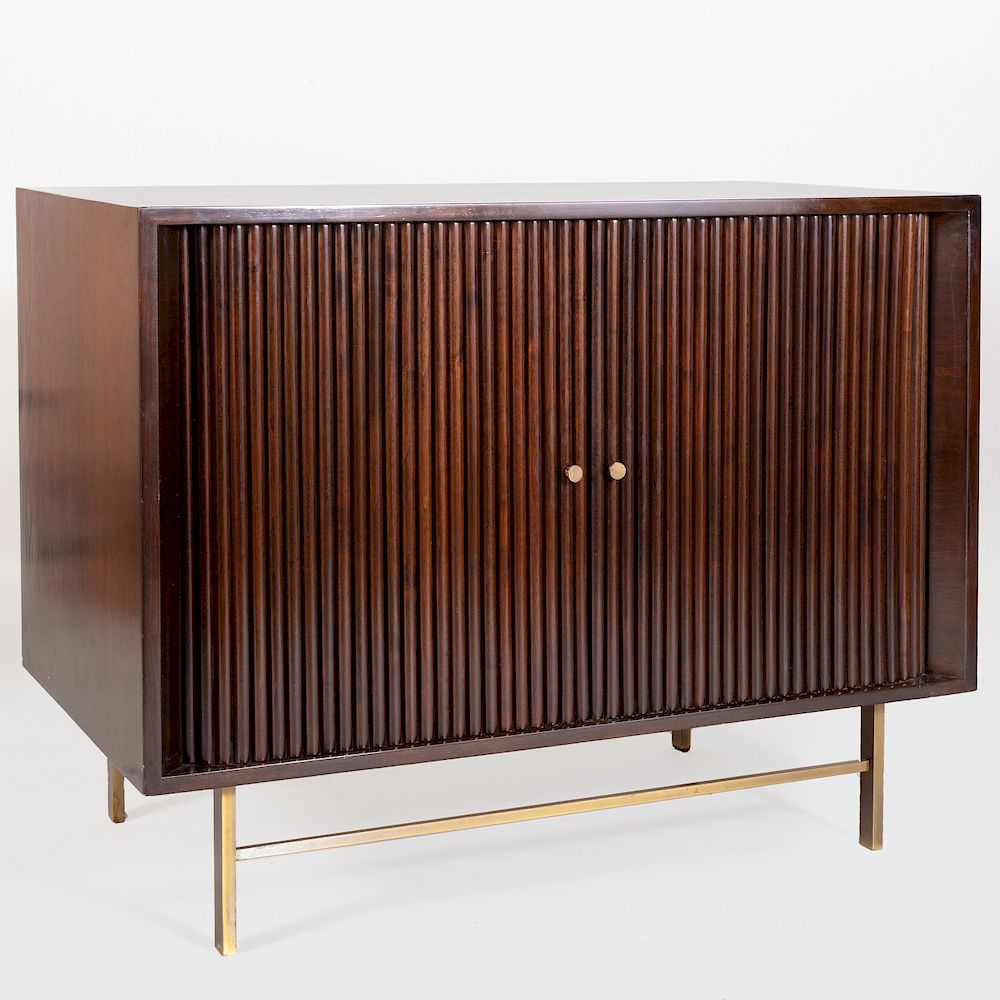 Appraisal: Mid Century Modern Ebonized Side Cabinet Fitted with a tambour