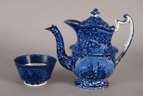 Appraisal: Historical blue Staffodshire coffee pot and waste bowl th c