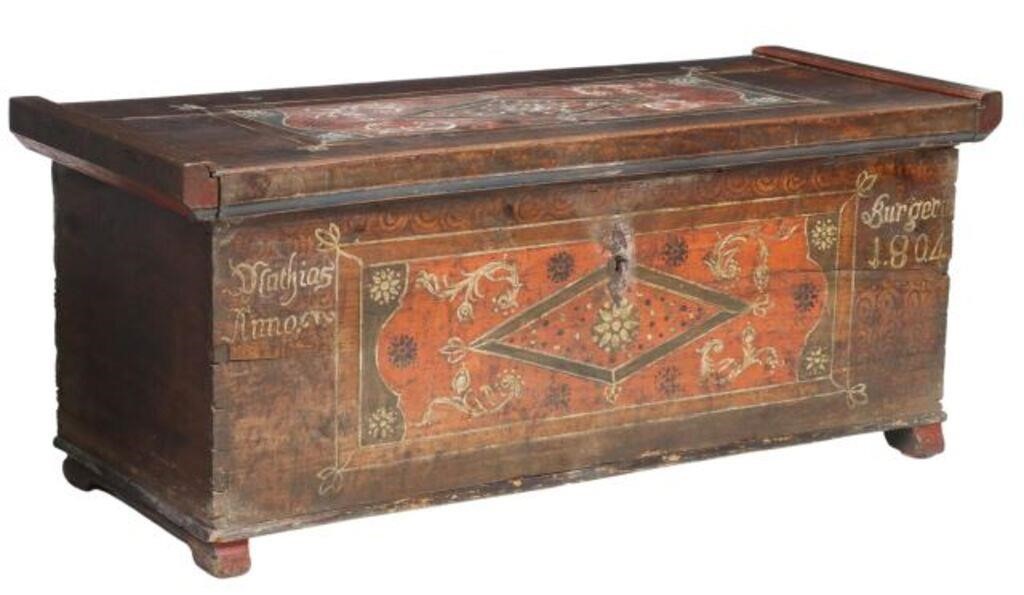 Appraisal: Scandinavian paint decorated pine storage chest early th c diaper