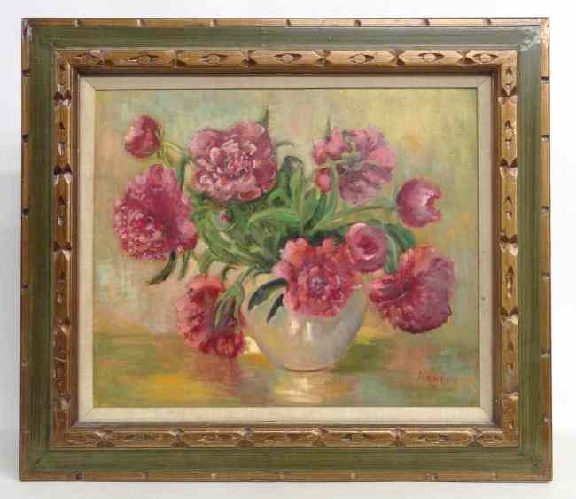 Appraisal: Painting oil on masonite floral still life signed ''Hamlin'' sight