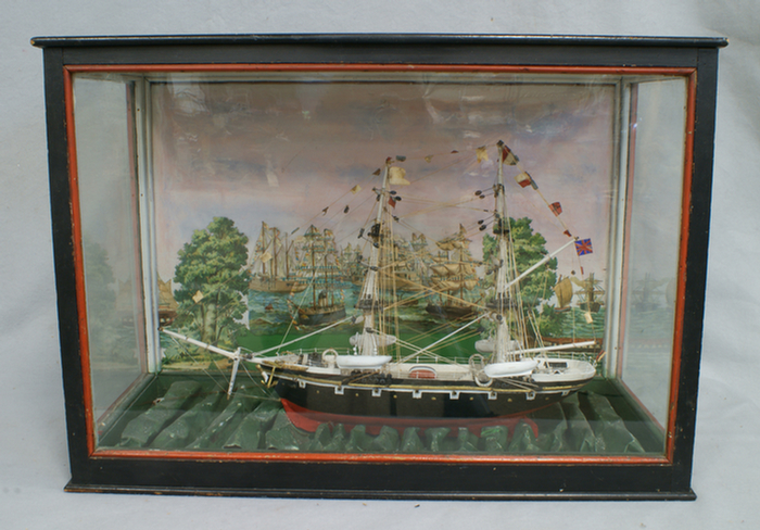 Appraisal: Cased folk art painted wood ships model the Martha a