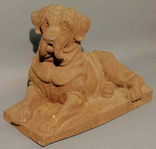 Appraisal: Molded cast iron recumbent mastiff th c h base x