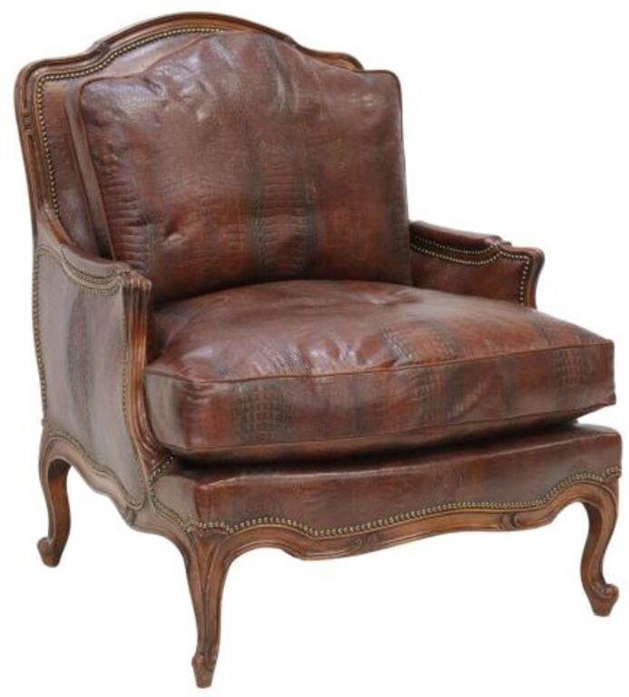 Appraisal: Oversized Louis XV style armchair late th c alligator embossed