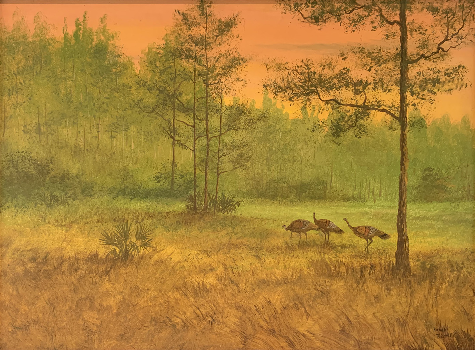 Appraisal: BUTLER Robert American - Florida Highwaymen Sunset Landscape with Turkeys