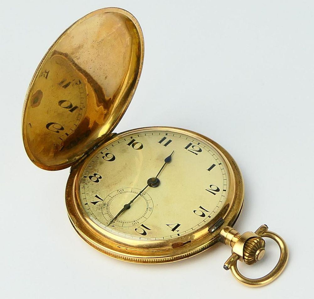 Appraisal: KT YELLOW GOLD ANCRE POCKET WATCH Large watch in diameter