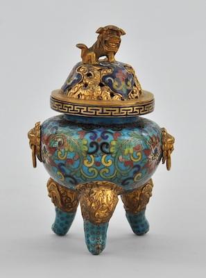 Appraisal: A Petite Cloisonn Censor ca Ching Dynasty Gilt metal censor