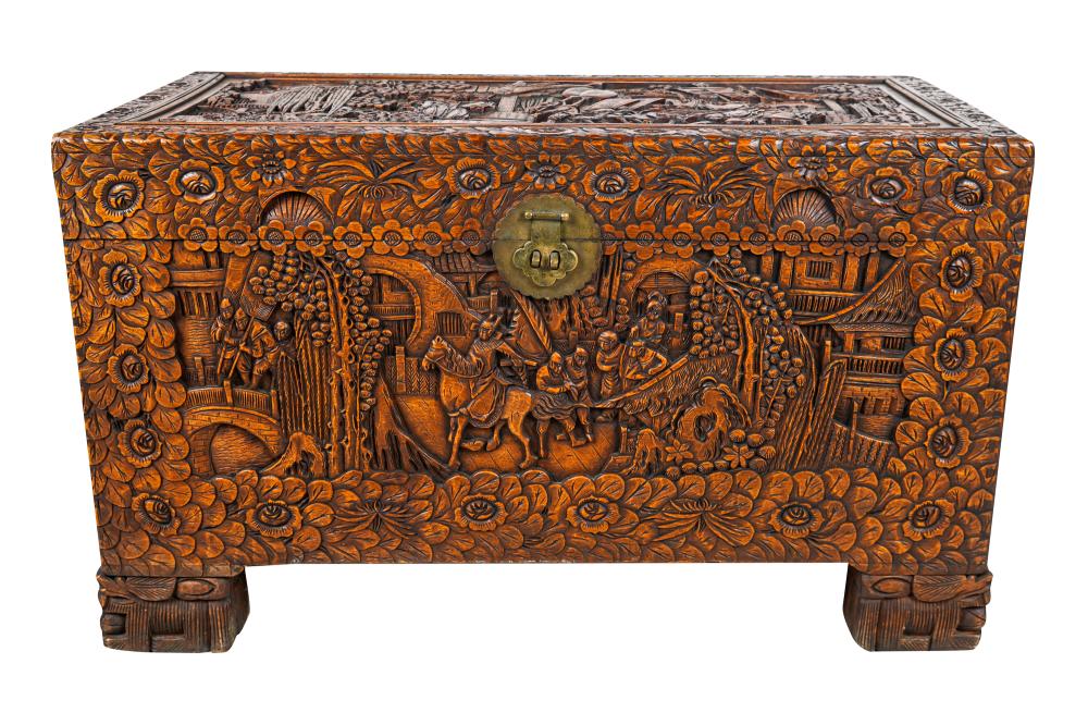 Appraisal: CHINESE CARVED CAMPHOR TRUNKProvenance The Estate of Lee Phillip Bell