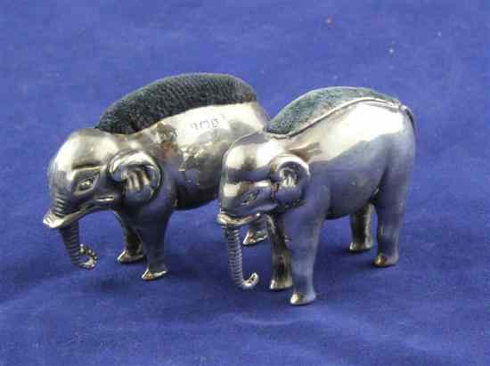 Appraisal: Two similar Edwardian novelty silver pin cushions modelled as elephants