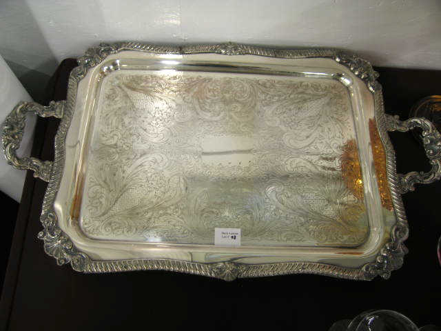 Appraisal: Silverplate Serving Tray fine engraved floral design footed