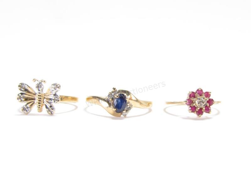 Appraisal: Group of three lady's gold rings including a K yellow