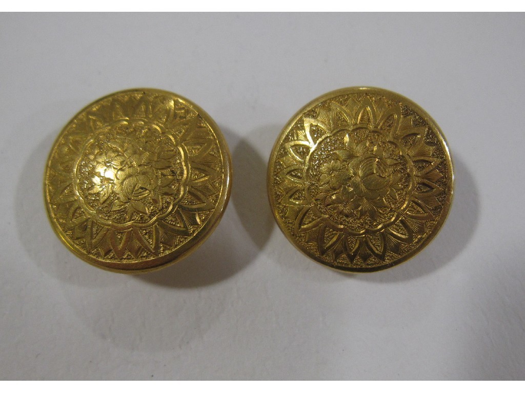 Appraisal: Pair of Victorian ct gold engraved studs hallmarked Birmingham