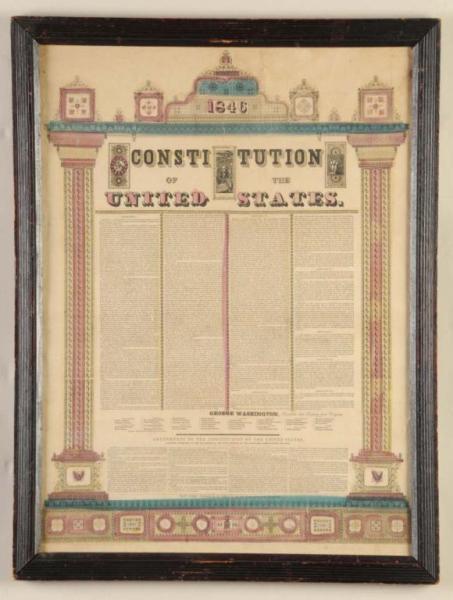 Appraisal: Printed Broadside of the Constitution Description Lithographic borders Hand-colored Published