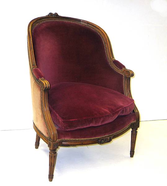 Appraisal: A pair of Louis XVI style walnut berg res late