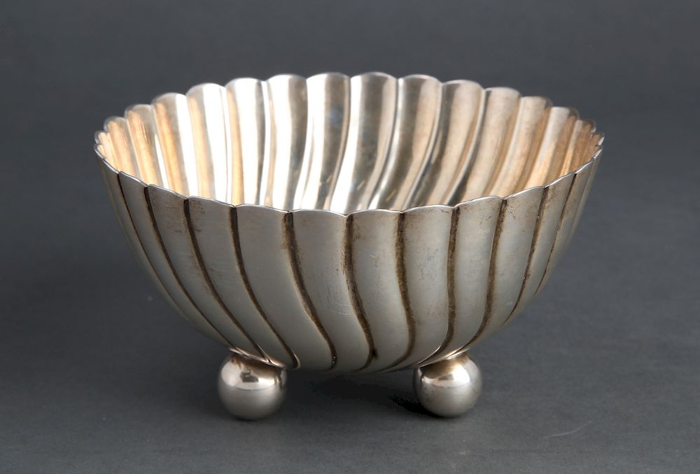 Appraisal: Mid-Century Modern Mexican Silver Bowl w Ball Feet Mid-century modern